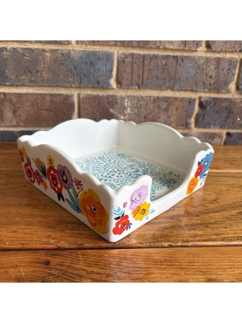 The Pioneer Woman Napkin Holder Tray 7 1/2" Square Floral Pattern